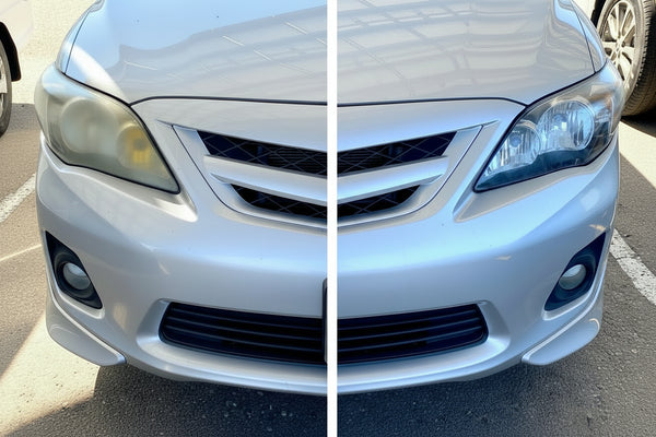 Silver Toyota car with California license plate on a street